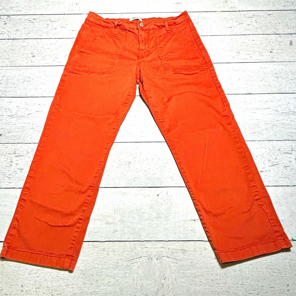 Kensie Jeans Womens Orange Twill Chino Pants Flat Front Straight Leg 8 ENI02738X